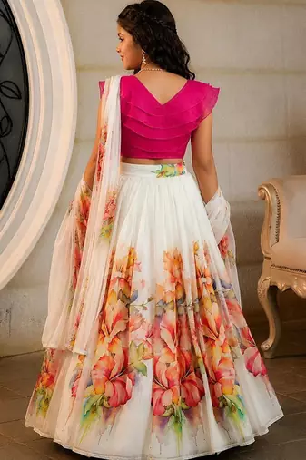 Cream georgette ready to wear lehenega choli with dupatta for girls