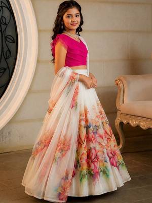 Cream georgette ready to wear lehenega choli with dupatta for girls 3