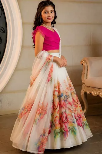 Cream georgette ready to wear lehenega choli with dupatta for girls