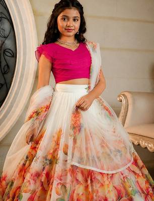 Cream georgette ready to wear lehenega choli with dupatta for girls 4