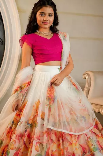 Cream georgette ready to wear lehenega choli with dupatta for girls