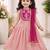 Peach embroidered thread work ready to wear lehenega choli with dupatta for girls
