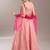 Peach embroidered thread work ready to wear lehenega choli with dupatta for girls