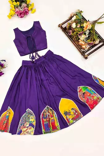 Violet printed ready to wear lehenega choli for girls