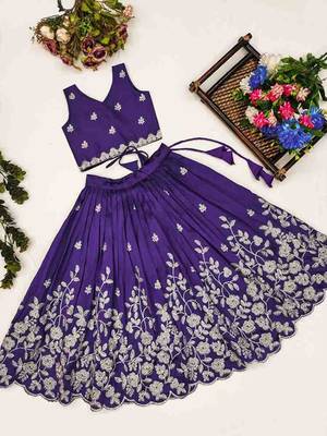 Violet embroidered thread work ready to wear lehenega choli for girls 2