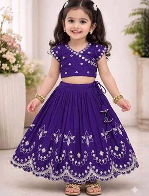 Violet embroidered thread work ready to wear lehenega choli for girls 1