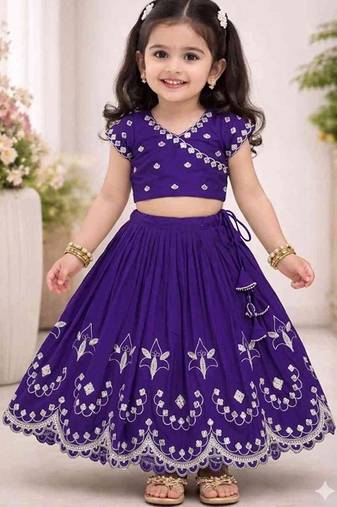 Violet embroidered thread work ready to wear lehenega choli for girls