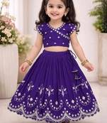 Violet embroidered thread work ready to wear lehenega choli for girls
