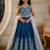 Teal embroidered thread work ready to wear lehenega choli with dupatta for girls