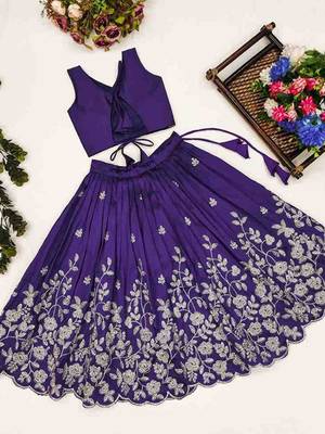 Violet embroidered thread work ready to wear lehenega choli for girls 3
