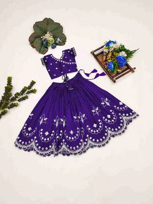 Violet embroidered thread work ready to wear lehenega choli for girls 2