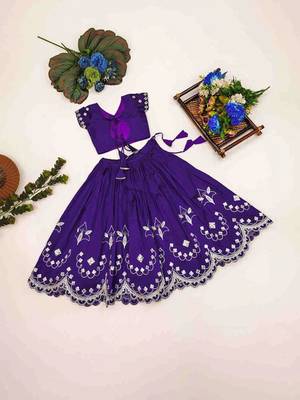 Violet embroidered thread work ready to wear lehenega choli for girls 3