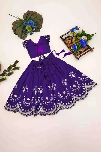 Violet embroidered thread work ready to wear lehenega choli for girls