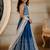 Teal embroidered thread work ready to wear lehenega choli with dupatta for girls