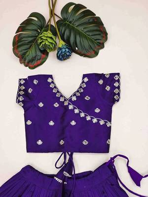 Violet embroidered thread work ready to wear lehenega choli for girls 4