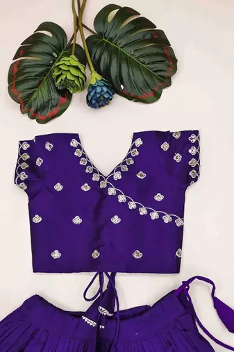 Violet embroidered thread work ready to wear lehenega choli for girls