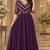 Purple georgette sequins multithreaded bead embroidered ruffle flared gown