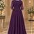 Purple georgette sequins multithreaded bead embroidered ruffle flared gown