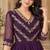 Purple georgette sequins multithreaded bead embroidered ruffle flared gown