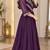 Purple georgette sequins multithreaded bead embroidered ruffle flared gown