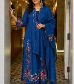 Women's Beautiful Thread Work Roman Silk Fabric Straight Kurta Pant and Dupatta Set