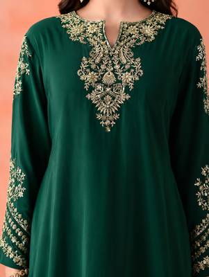 Women's Gorgeous Embroidery Work Vichitra Fabric Straight Kurta Sharara and Dupatta Set 2