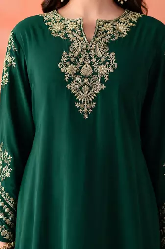 Women's Gorgeous Embroidery Work Vichitra Fabric Straight Kurta Sharara and Dupatta Set