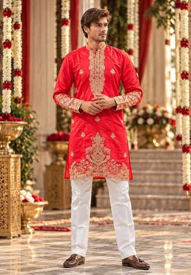 Red simmer embroidered straight kurta 1