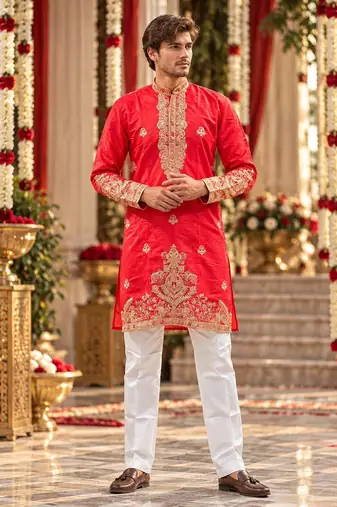 Red simmer embroidered straight kurta