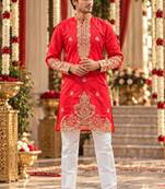 Red simmer embroidered straight kurta