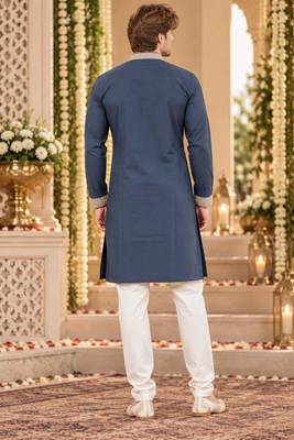 Grey silk blend embroidered straight kurta 2
