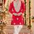Red silk blend embroidered straight kurta