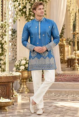 Blue simmer embroidered straight kurta 1
