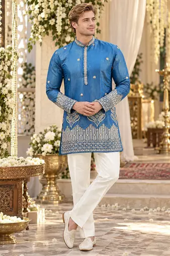 Blue simmer embroidered straight kurta