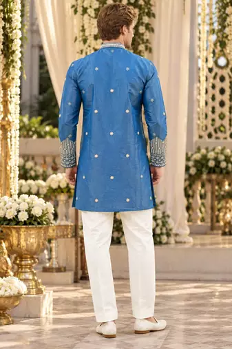 Blue simmer embroidered straight kurta