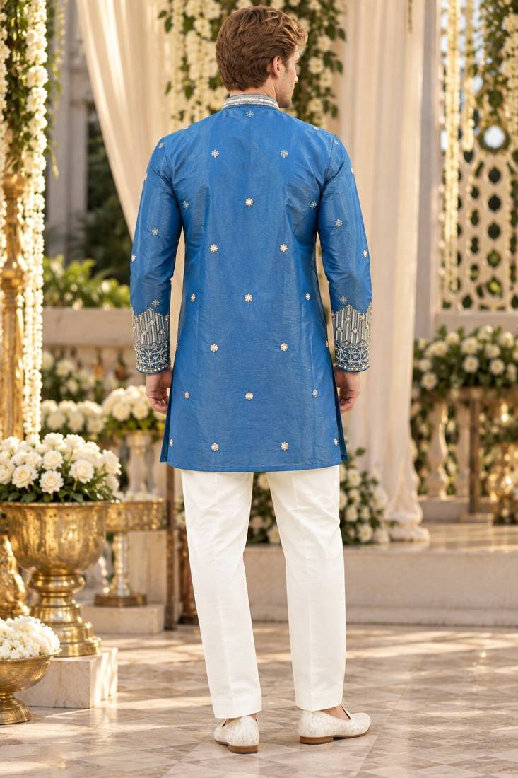 Blue simmer embroidered straight kurta