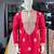 Red silk blend embroidered straight kurta