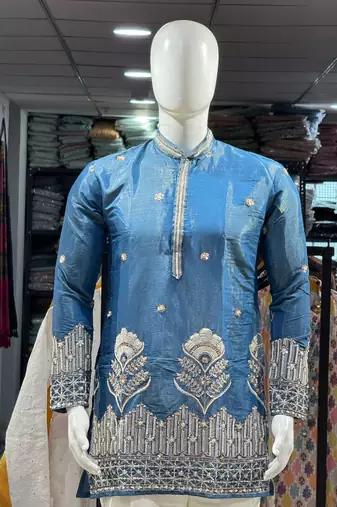 Blue simmer embroidered straight kurta