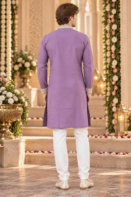 Lavender silk blend embroidered straight kurta 2