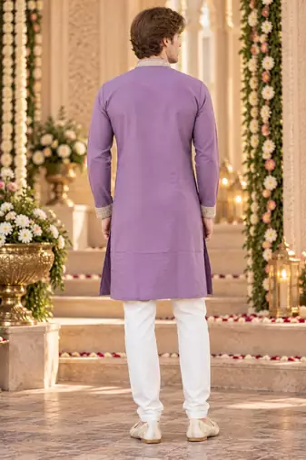 Lavender silk blend embroidered straight kurta