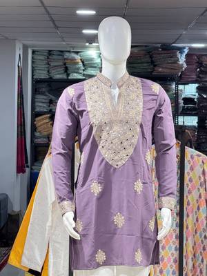 Lavender silk blend embroidered straight kurta 3