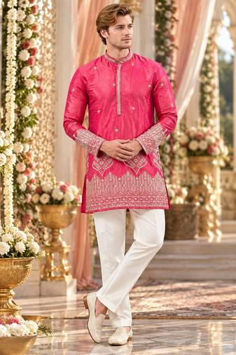 Pink simmer embroidered straight kurta