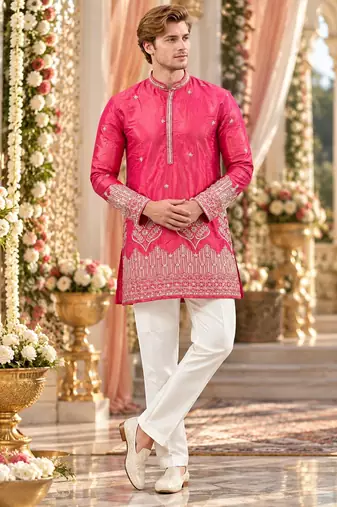Pink simmer embroidered straight kurta
