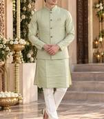 Green silk blend straight kurta