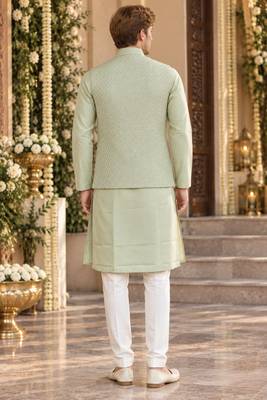 Green silk blend straight kurta 2