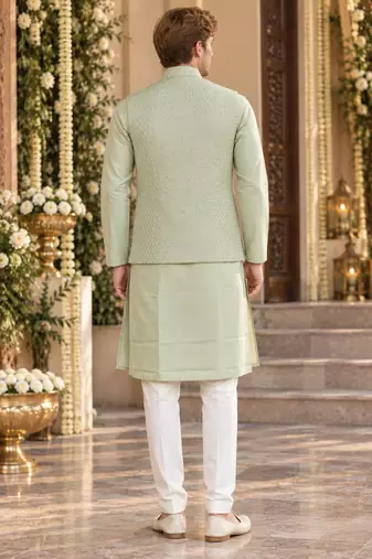 Green silk blend straight kurta