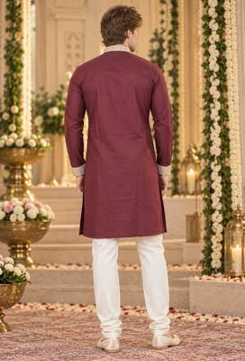 Brown silk blend embroidered straight kurta 2