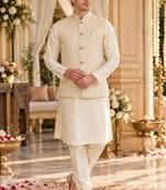 Cream silk blend straight kurta