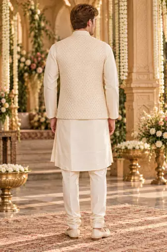 Cream silk blend straight kurta