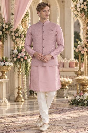 Pink silk blend straight kurta